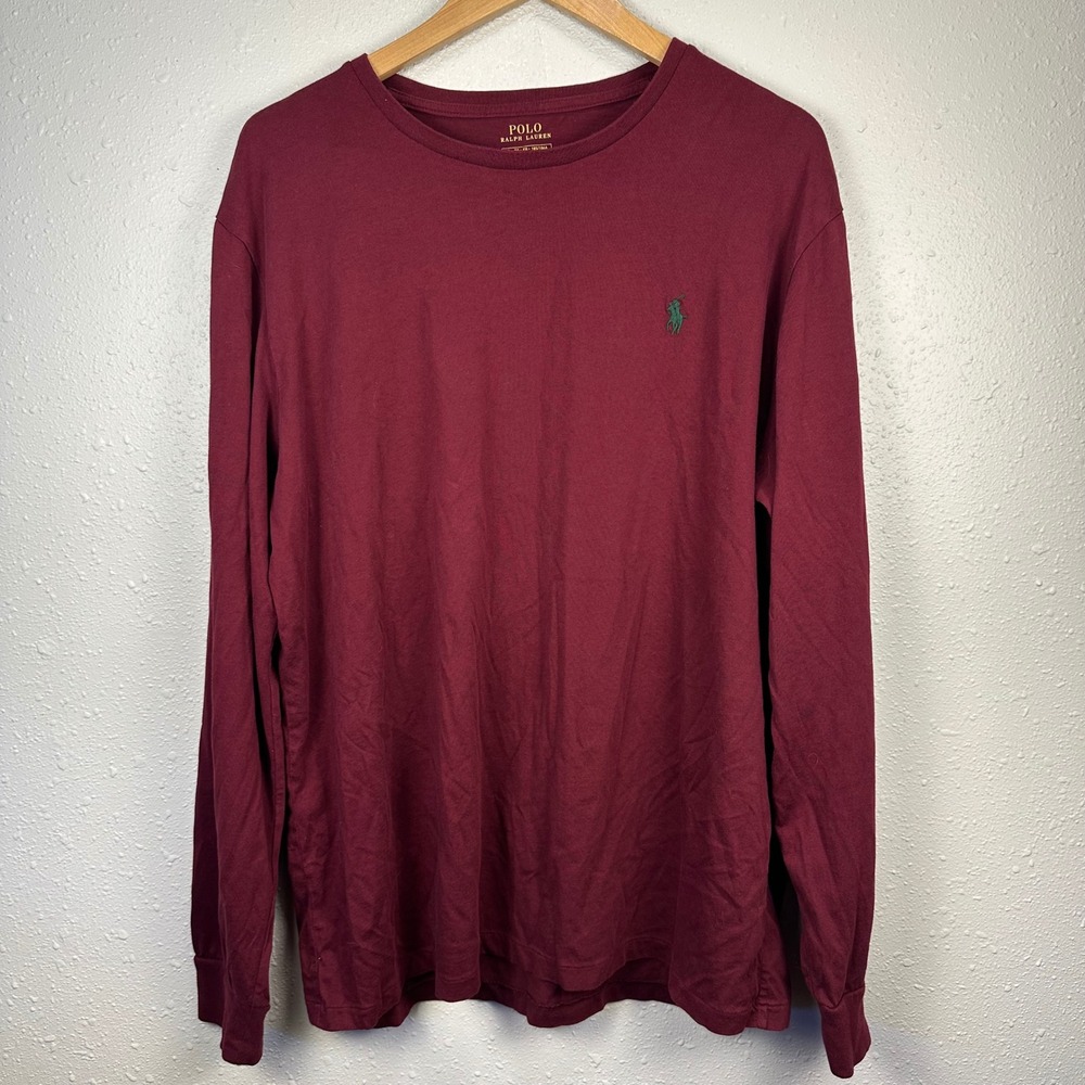 Polo Ralph Lauren Mens XL Red Long Sleeve T-Shirt Tee Green Pony Logo Cotton
